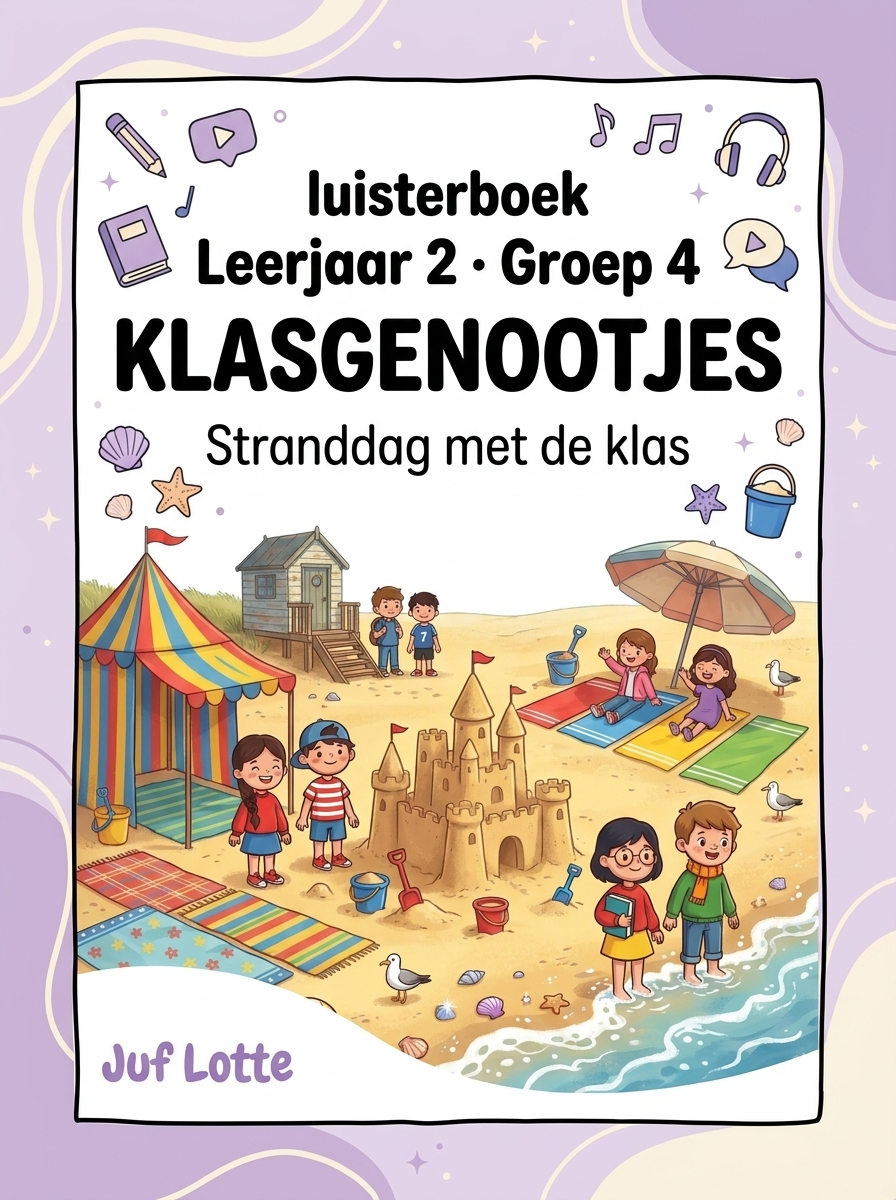 Pagina uit het luisterboek “Stranddag met de klas”